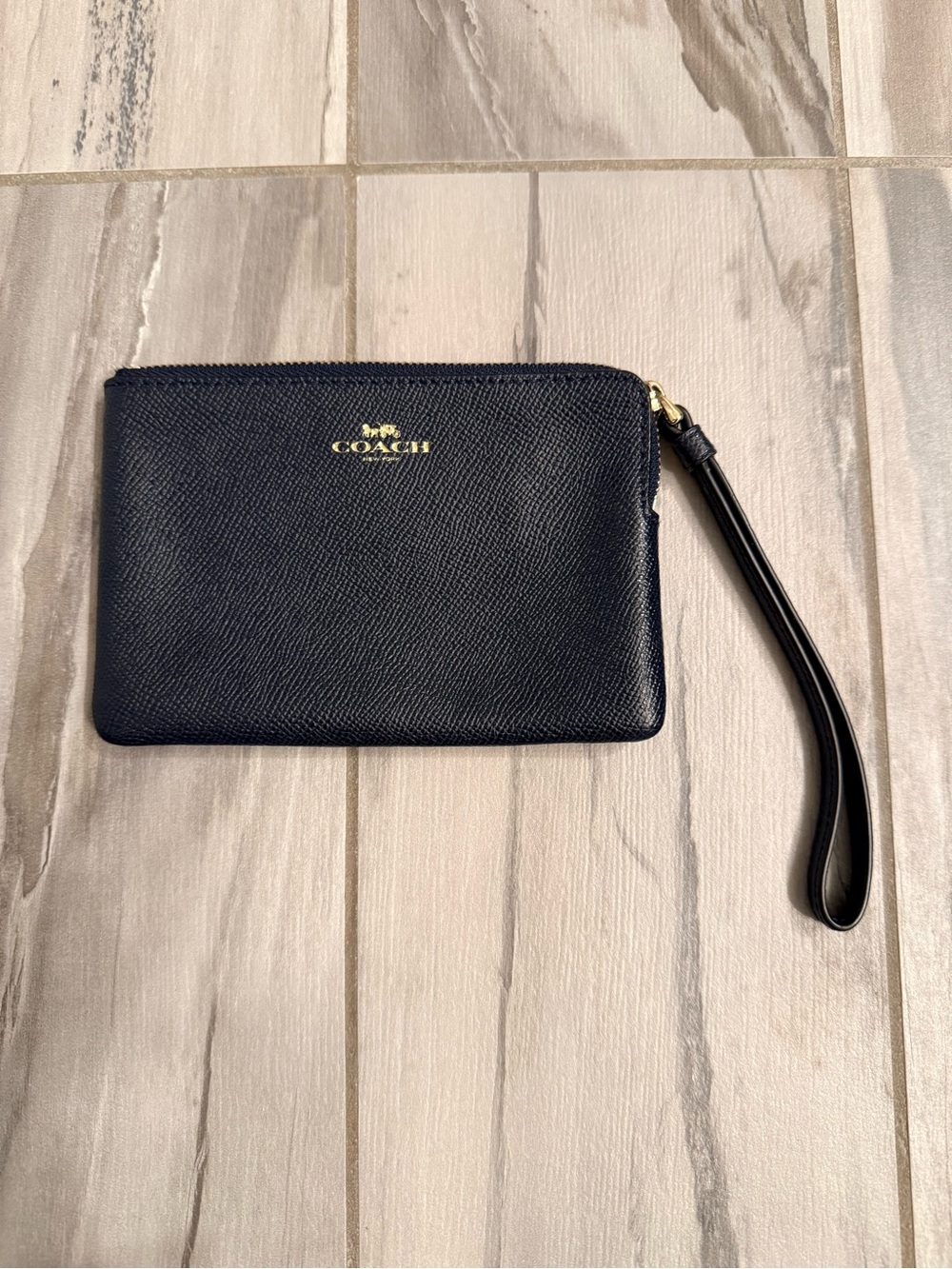 Coach Black Leather Wristlet with Gold Logo